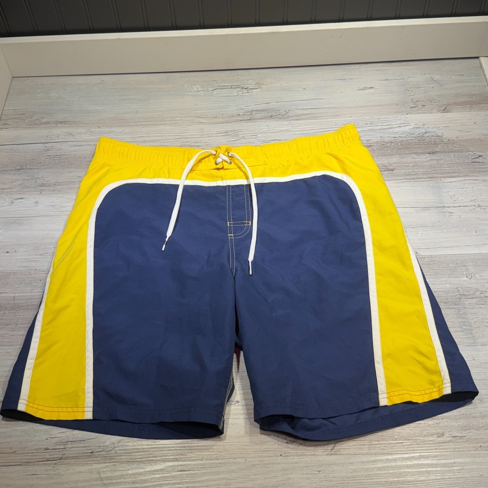 Vintage Y2K Nike Swim Trunks Mens Sz M Yellow Blue Lined Pocket Elastic Waist